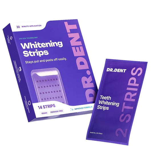 DR.DENT Purple Teeth Whitening Strips - 7/21 Whitening Sessions - Peroxide-Free PAP Formula - Color-Correcting Purple